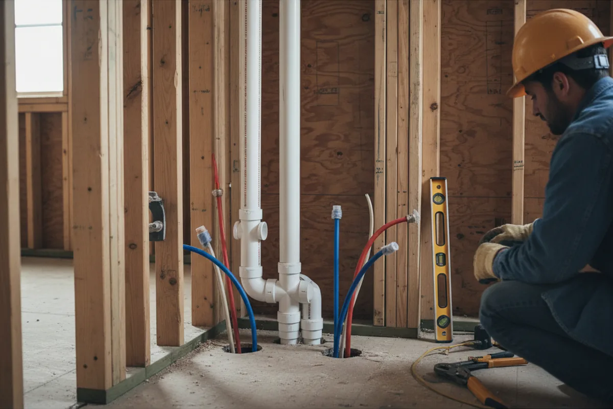 Drain and supply rough-in during Drain Cleaning in Sharon